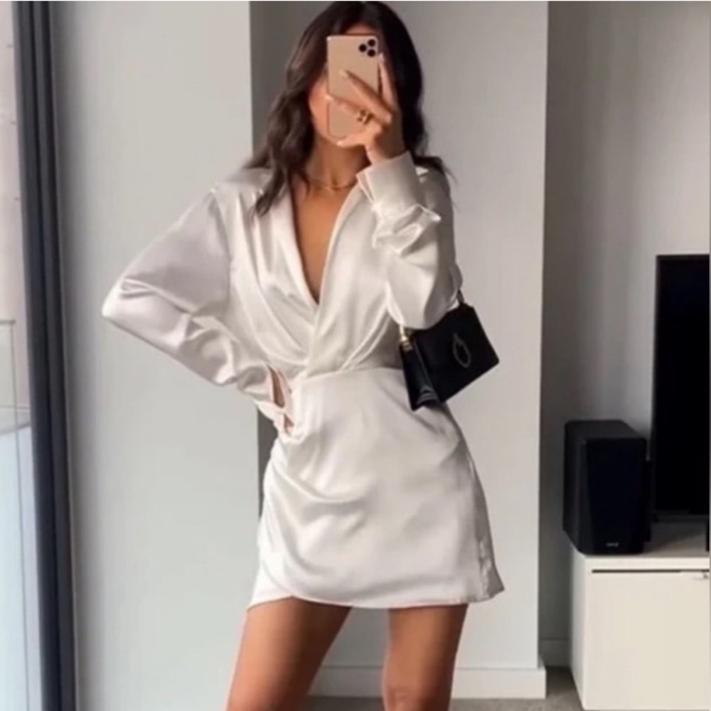 Zara Women Satin Long Sleeve Mini Dress